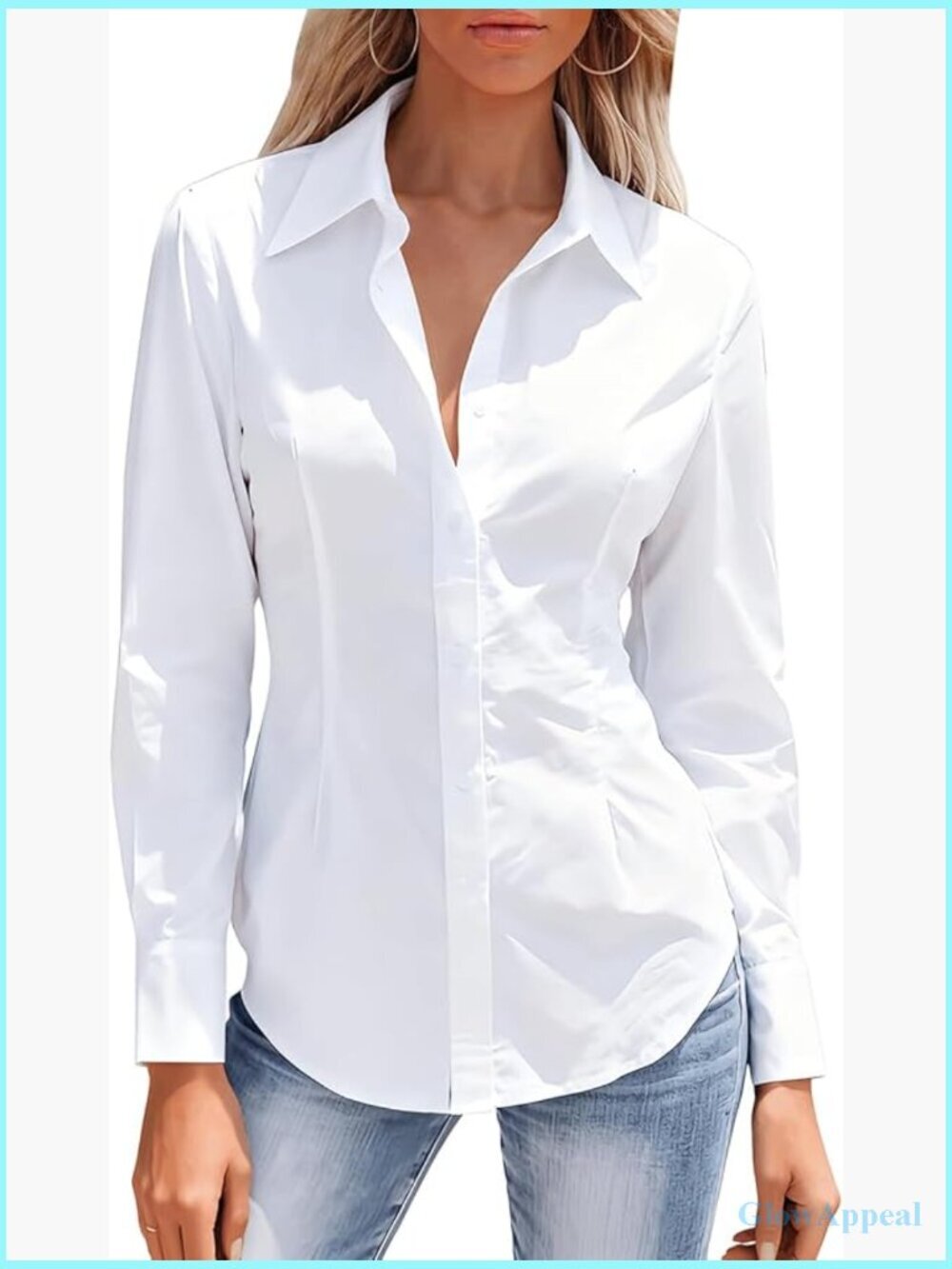 Button Down Dress Shirt Long Sleeve Wrinkle Free Blouse Work Office Top